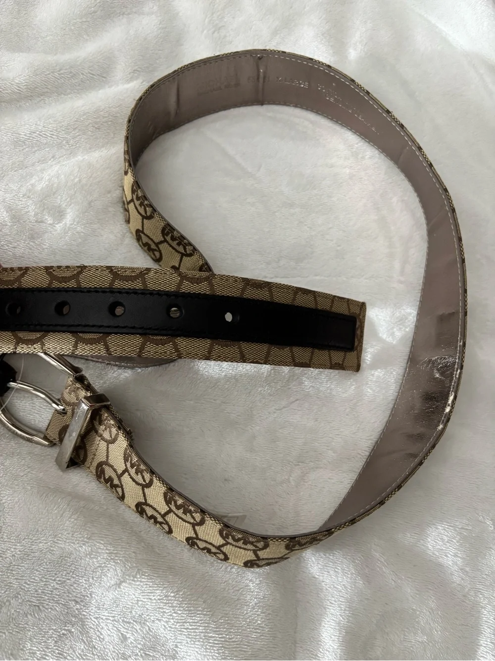 MICHAEL Michael Kors Tan MK Signature Logo Belt with Silver Buckle